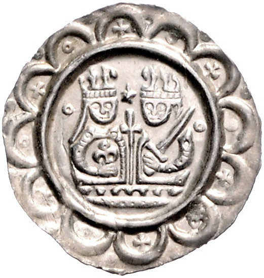Donauwörth - Königliche Münzstätte Heinrich VI. 1190-1197 Brakteat Die gekrönten...