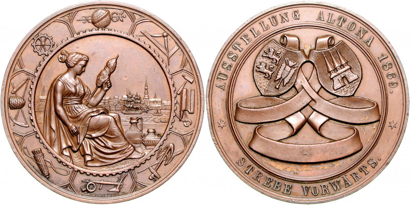 Hamburg - Altona Bronzemedaille 1869 (v. Claudius) auf die Gewerbeausstellung La...
