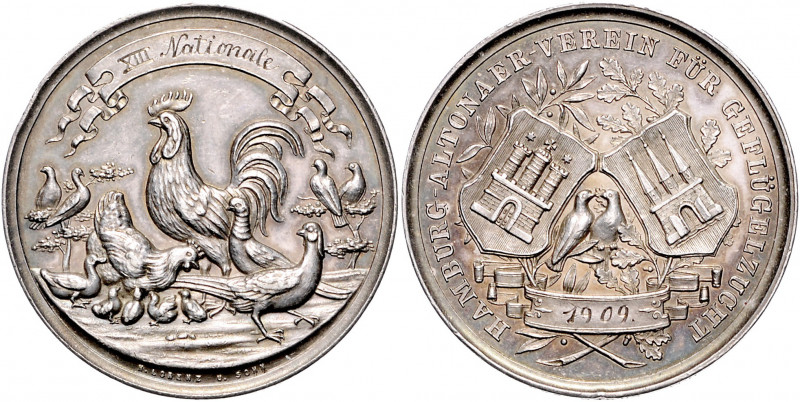 Hamburg - Altona Silbermedaille 1909 (v. Lorenz u. Sohn) auf die 13. Nationale A...
