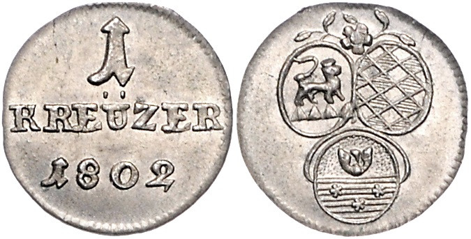 Löwenstein-Wertheim Friedrich Carl Gottlob 1779-1806 1 Kreuzer 1802 Wibel 401. ...