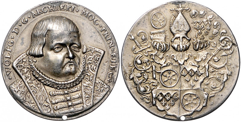 Mainz - Erzbistum Wolfgang von Dalberg 1582-1601 Vergoldete Silbermedaille 1590 ...