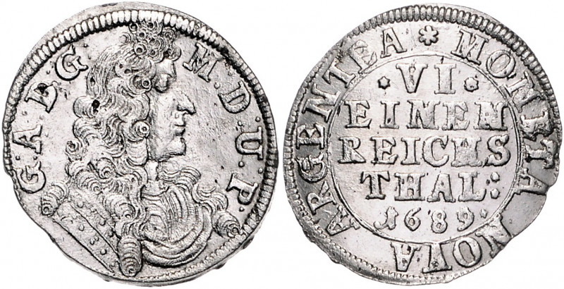 Mecklenburg - Güstrow Gustav Adolf 1636-1695 1/6 Taler 1689 Glückstadt Kunzel 50...