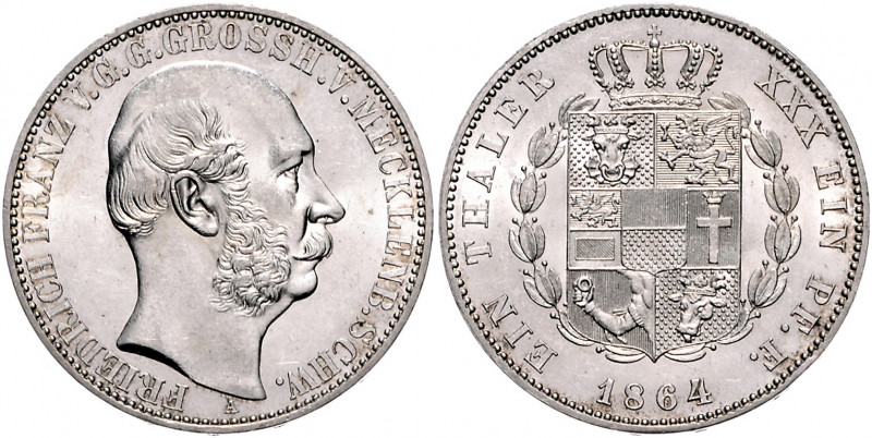 Mecklenburg - Schwerin Friedrich Franz II. 1842-1883 Vereinstaler 1864 Kahnt 293...