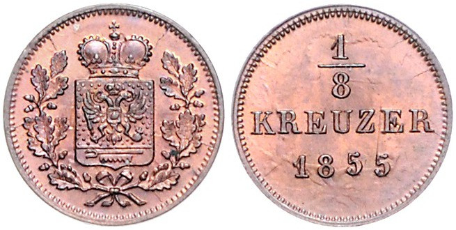 Schwarzburg - Rudolstadt Friedrich Günther 1814-1867 1/8 Kreuzer 1855 AKS 30. Jg...