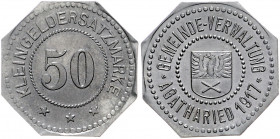 Notgeld Bayern Agatharied Satz o.J. bestehend aus 5, 10, 20 und 50 Pfennig 1917 Kleingeldersatzmarke der Gemeinde, Zn, 8-eckig Funck 5.1b, 2,3,4. Menz...