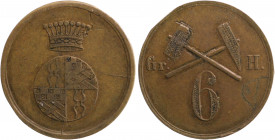 Notgeld Bayern Halblech 6 Pfennig o.J. Wertmarke des Gräflichen Hammerwerks, Cu, Gr. H., Schlägel und Eisen/Wappen (des Grafen von Dürkheim-Montmartin...