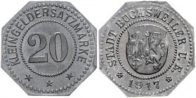 Notgeld Elsass Buchsweiler (Bouxswiller) 20 Pfennig 1917 Kleingeldersatzmarke der Stadt, Zn, 8-eckig Funck 62.1. Menzel 3913. 1. 
 f.st