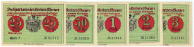 Notgeld Hannover Weener Serie von 5 Scheinen der Sparkasse des Kreises: 25 u. 50 Pfennig, 1, 2 und 3 Mark, o.D., Konto F Grabowski 1388. 1a. 
 I