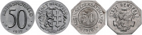 Notgeld Hessen Hersfeld Lot von 6 Stücken: Kleingeldersatzmarke der Stadt, Fe, 8-eckig, 1, 10 u. 50 Pfennig 1918 und Kriegsnotgeld der Stadt, Zn, 5, 1...