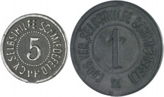 Notgeld Mitteldeutsche Städte u. Provinzen Schmiedefeld Lot von 5 Stücken: einseitige Wertmarken der 'Selbsthilfe', 1 Pfennig o.J., Zn, mit CONS.-VER....
