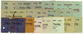 Notgeld Oldenburg Einswarden Lot von 18 Scheinen der Frerichswerft: 5 u. 50 Pfennig Mai 1917, 5, 10 u. 50 Pfennig Dezember 1917, 3x 10 Pfennig Februar...