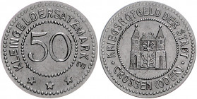 Notgeld Preussen - Brandenburg Crossen (Krosno Odrzonskie) Lot von 2 Stücken: Kleingeldersatzmarke der Stadt, Fe, 50 Pfennig o.J. in verschiedenen Var...