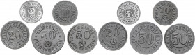 Notgeld Reuss, jüngere Linie Blankenstein Lot von 5 Stücken: Kleingeldersatzmarke der Gemeinde, Zn, o.J., 5 Pfennig, 10 Pfennig (kl. Zainende), 20 Pfe...