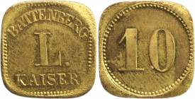 Notgeld Sachsen Leipzig 10 Pfennig o.J. Messing-Wertmarke von Battenberg L. Kaiser, Cafe und Varieté, quadratisch Menzel 14538 .1. 
 vz