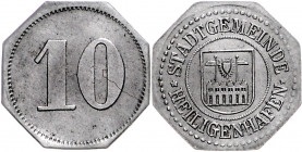 Notgeld Schleswig-Holstein Heiligenhafen 10 Pfennig o.J. der Stadtgemeinde, Fe, 8-eckig Funck 205.2. Menzel 11257 .1. 
 vz
