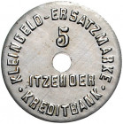 Notgeld Schleswig-Holstein Itzehoe 5 Pfennig 1920 Kleingeldersatzmarke der Kreditbank, Fe, Hohlprägung, gelocht Funck 230.1. Menzel 12337 .1. 
 vz