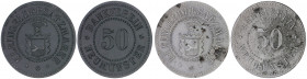 Notgeld Schleswig-Holstein Neumünster Lot von 2 Stücken: Kleingeldersatzmarke des Bankvereins, 2x 50 Pfenning Zn (zap.) und Fe (kl. Fl.) Funck 368. 4,...