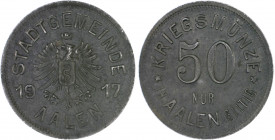 Notgeld Württemberg Aalen Lot von 3 Stücken: Kriegsmünze der Stadtgemeinde, Fe, 5, 10 und 50 Pfennig 1917 Funck 2.4b, 5,6. Menzel 100.4 ,5,6. 
 vz