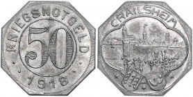 Notgeld Württemberg Crailsheim 50 Pfennig 1918 Kriegsnotgeld der Stadt, Fe, 8-eckig, beide Seiten des W nicht nach innen gebogen Funck 83.6C. Menzel 4...