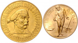 Notgeld Lot von 2 Stücken: Menden 5 Millionen Mark 1923, Messing vergoldet (ik ame Kääl!) und Bielefeld 1 Not-Goldmark 1923, Messing (Kopf von Bismarc...