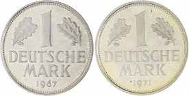 Bundesrepublik Deutschland Lot von 2 Stücken: 1 Deutsche Mark 1967 G und 1971 J J. 385. 
 PP