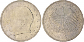 Bundesrepublik Deutschland Lot von 2 Stücken: 2 Deutsche Mark 1966 F und 1967 F Max Planck J. 392. 
l. Patina st- u. st