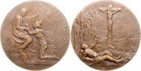 Erster Weltkrieg Bronzemedaille 1914 (v. Witterwulghe) 'Das Heilige Herz Jesu schütze Belgien / für die Menschlichkeit - für das Vaterland' Lefébure 6...