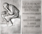 Erster Weltkrieg Versilberte Bronzeplakette 1914 (v. Max Blondat) 'Kriegsgefangenenhilfe', i.Rd: Füllhorn BRONZE 
42x70mm 95,3g selten vz+