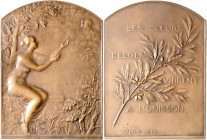 Erster Weltkrieg Bronzeplakette 1915 (v. Theunis) 'Friedenswunsch' Lefébure 409. 
60x82mm 124,6g vz
