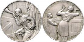 Erster Weltkrieg Versilberte Bronzemedaille 1915 (v. Devreese) auf die Versorgung deutscher Kriegsgefangener in Belgien, i.Rd: 271 Lefébure 529. Devre...