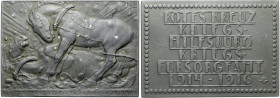 Erster Weltkrieg Zinkplakette o.J. (v. Heida) auf den Einsatz von Kriegspferden / Rotes Kreuz Kriegshilfsbüro - Kriegsfürsorgeamt 1914-1916 
kleine F...
