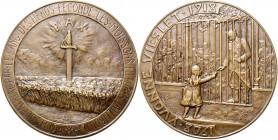 Erster Weltkrieg Bronzemedaille 1918 (v. Jenny Lorrain) zur Erinnerung an den Tod von Yvonne Vieslet, einem 10-jährigen Mädchen aus Marchienne-au-Pont...