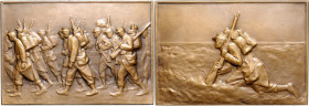 Erster Weltkrieg Bronzeplakette 1918 (v. Roger-Bloche) Soldaten, i.Rd: Füllhorn BRONZE Nr. 177 Maier (Franz.Medaillenkunst) 34. 
81x55mm 139,8g sehr ...