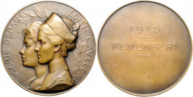 Erster Weltkrieg Bronzemedaille 1919 (v. Bonnetain) zur Erinnerung an die humanitäre Krankenpflege im 1. Weltkrieg durch Edith Cavell und Marie Depage...