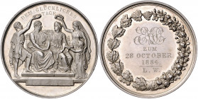 Freundschaft, Liebe und Ehe Silbermedaille o.J. (v. Loos) Hochzeitsmedaille, mit Gravur 1884 
44,4mm 36,3g vz-st