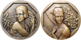 Jugendstil Bronzemedaille o.J. (v. Cochet) Zwittermedaille mit zwei verschiedenen Vorderseitenentwürfen zu Medaillen für landwirtschaftliche Wettbewer...