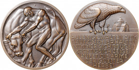 Kunstgüsse und - Prägungen Bronzemedaille o.J. (v. Bosselt, 1910) Prämie der Weltausstellung Brüssel, i.Rd: C.POELLATH Heidemann 935. 
dunkel patinie...
