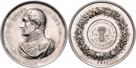 Landwirtschaft, Gartenbau, Tierzucht - Belgien Silbermedaille 1865 (v. Egit) Prämie der Landwirtschaftsgesellschaft in Nivelles 
40,9mm 20,5g vz-st