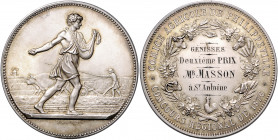 Landwirtschaft, Gartenbau, Tierzucht - Belgien Silbermedaille 1876 (v. Lagrange) Prämie der Landwirtschaftskammer von Philippeville (Namur), mit Gravu...