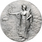 Landwirtschaft, Gartenbau, Tierzucht - Belgien Versilberte Bronzemedaille 1908 (v. LeRoy) Einseitige Landwirtschaftsprämie, Gent, i.Rd: BRONZE 
60,1m...