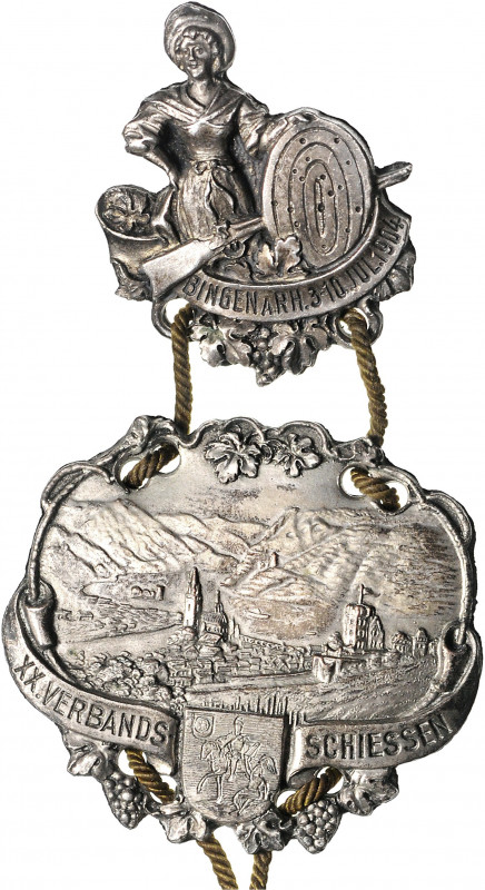 Schützenmedaillen - Bingen Versilbertes Abzeichen 1904 (v. Deschler) auf das 20....