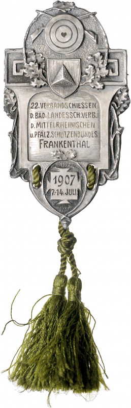 Schützenmedaillen - Frankenthal Versilbertes Abzeichen 1907 auf das 22. Verbands...