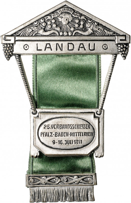 Schützenmedaillen - Landau Versilbertes Abzeichen 1911 auf das 25. Verbandsschie...