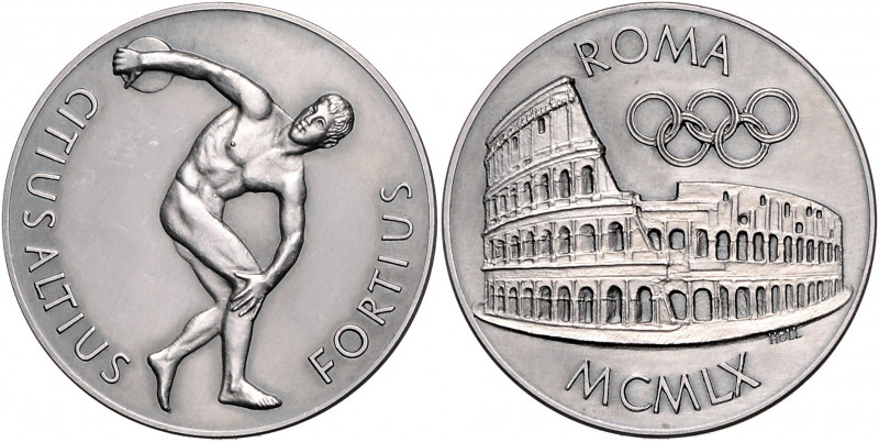 Sport - Olympische Spiele Silbermedaille 1960 mattiert (v. Holl) auf die XVII. O...