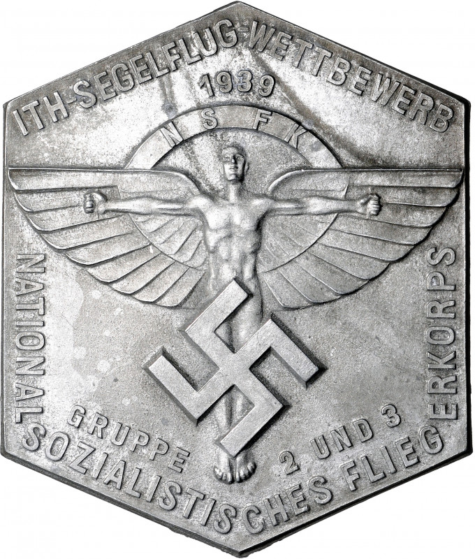 Allgemeine Medaillen Einseitige Zinkplakette 1939 auf den ITH. Segelflug-Wettbew...