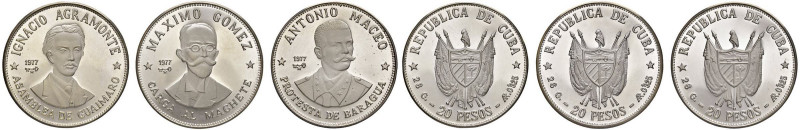CUBA 20 Pesos 1977 - KM 38-40 AG Lotto di 3 monete. Come da foto.

PROOF