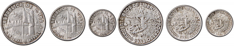 CUBA 10, 25, 40 Centavos 1952 - KM 23-25 AG Lotto di 3 monete. Come da foto.

...