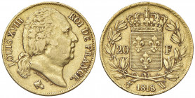 FRANCIA Luigi XVIII (1815-1824) 20 Franchi 1818 W - Gad. 1028 AU (g 6,41)

BB