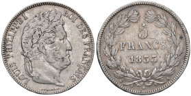 FRANCIA Luigi Filippo I (1830-1848) 5 Franchi 1833 Parigi - Gad. 678 AG (g 24,93)

BB