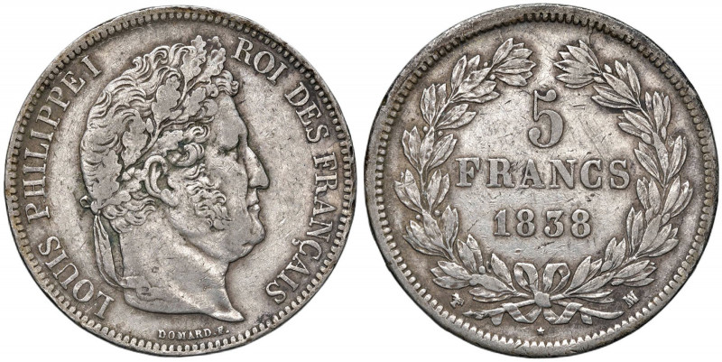FRANCIA Luigi Filippo I (1830-1848) 5 Franchi 1838 Marsiglia - Gad. 678 AG (g 24...
